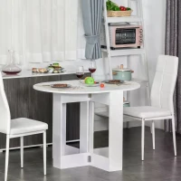 HOMCOM Space-saving Drop Leaf Table, Folding Dining Table for Small Space, Kitchen, Dining Room, White(m-10)