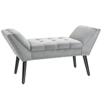 HOMCOM Modern Button Tufted Bench Accent Velvet Upholstered Ottoman for Bedroom, Living Room Entryway, Light Grey(m-1)
