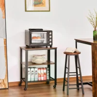 HOMCOM Rolling Microwave Cart Wooden 3-Tier Storage Shelf Industrial Style End Table for Kitchen, Living Room Accent Furniture(m-2)