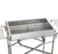 Outsunny Outdoor Folding BBQ Rectangular Stainless Steel Adjustable Pedestal Charcoal Barbecue Grill - Silver(m-8)