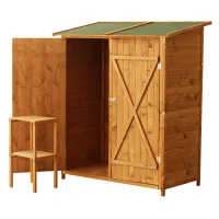 Outsunny Caseta de Jardín de Madera 139x75x160 cm Cobertizo para Almacenaje de Herramientas con Estantería Movible Puertas con Cerrojo Techo Asfáltico Madera Natural(m-1)
