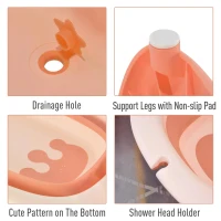 HOMCOM 3 in 1 Collapsible Baby Bath Tub Set Folding Kids Tub Wash Basin Shampoo Cup Non-Slip Support Leg for 0-3 Years, Pink(m-8)
