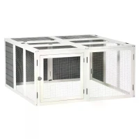 PawHut Rabbit Hutch Small Animal Guinea Pig House Ferret Bunny Cage Duck House Rabbit Hideaway Chinchilla Cage Outdoor Indoor Backyard with Openable Roof Grey 120x120x60cm(m-11)