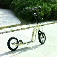 HOMCOM Youth Scooter Front and Rear Caliper Dual Brakes 12-Inch Inflatable Front Wheel Ride On Toy For Age 5+ Beige(m-8)