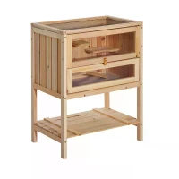 PawHut Wooden Hamster Cage with Storage Shelf, Small Animal Exercise Play House with Openable Top, for Hamsters, Gerbils, 60 x 40 x 80 cm - Natural(m-11)