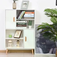 HOMCOM Sideboard Bookshelf Free Standing Bookcase Shelves Unit Display Storage Cabinet Wooden Leg w/ Two Doors White(m-9)