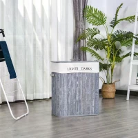 HOMCOM 70L Collapsible Bamboo Laundry Hamper Organizer Clothes Washing Basket Bin Storage Box Removable Lining(m-6)