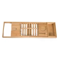 HOMCOM Extendable Bamboo Bathtub Shelf Rack Bath Caddy Tray Bathroom Storage(m-12)