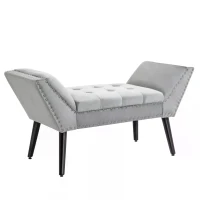 HOMCOM Modern Button Tufted Bench Accent Velvet Upholstered Ottoman for Bedroom, Living Room Entryway, Light Grey(m-4)