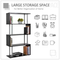 HOMCOM Wooden S Shape Bookcase Bookshelf Dividers Storage Display Unit Black(m-4)