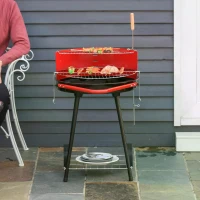 Outsunny New Outdoor BBQ Garden Charcoal Barbecue Cooking Grill Trolley with Wheel - Red(m-2)