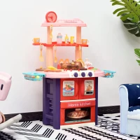 HOMCOM 51 Pcs Kids Children Kitchen Play Set w/ Oven Accessoires Sounds Lights Water Tap Food Utensils Appliances Toy Game for 3 Yrs+(m-14)