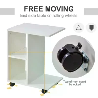 HOMCOM C-Shape End Table Unique Storage Unit w/ 2 Shelves 4 Wheels Freestanding Home Furniture Cabinet Square White(m-5)