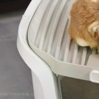 PawHut Cat Litter Box Cat House with Litter Scoop Two Door Design Cat furniture with Lifted Cover Large Space White(m-7)