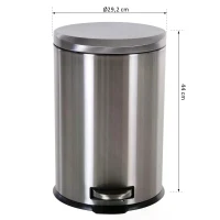 HOMCOM 20L T430 D29.2 x 44 H cm Step-on Trash Can Stainless Steel Round Garbage Bin Silent Gentle Open and Close Dustbin with Pedal(m-3)