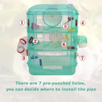 PawHut 3 Storey Hamster Cage Small Pet Animal Cage w/ Exercise Wheel Food Water Bowl Multi Activity Exercise Centre Green(m-5)