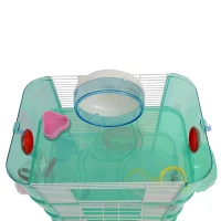 PawHut 3 Storey Hamster Cage Small Pet Animal Cage w/ Exercise Wheel Food Water Bowl Multi Activity Exercise Centre Green(m-9)