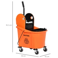 HOMCOM 36L Mop Bucket Wringer Cart w/ Down Press Wringer, Wheels, Mop-Handle Holder, Orange(m-12)