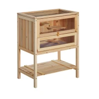PawHut Wooden Hamster Cage with Storage Shelf, Small Animal Exercise Play House with Openable Top, for Hamsters, Gerbils, 60 x 40 x 80 cm - Natural(m-1)