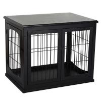 PawHut 66cm/26'' Wooden Decorative Dog Cage Pet Crate Double Door Small Animal with Tabletop, Black