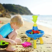 HOMCOM 46 x 46 x 72cm Outdoor Safe and High Quality Waterpark Play Table with 21-Piece Accessory Set, Blue(m-6)