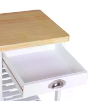 HOMCOM Rolling Kitchen Island Trolley Cart Drawer Shelves Basket Wheels W/  6 Bottle Wine Rack White(m-8)