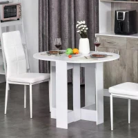 HOMCOM Space-saving Drop Leaf Table, Folding Dining Table for Small Space, Kitchen, Dining Room, White(m-2)