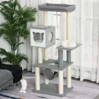 PawHut 5-Levels Plush Cat Tree Tower Activity Center with Sisal Scratching Posts Hammock Perch Condo Soft Cushions, Grey(m-7)