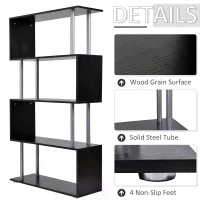 HOMCOM Wooden S Shape Bookcase Bookshelf Dividers Storage Display Unit Black(m-5)