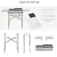 Outsunny Outdoor Folding BBQ Rectangular Stainless Steel Adjustable Pedestal Charcoal Barbecue Grill - Silver(m-5)