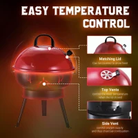 Outsunny Portable Small Charcoal Grill Barbecue BBQ Mini Tabletop Picnic Cooking Smoker Family Party Camping with Grid Tripod - Red(m-4)