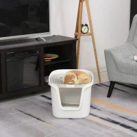 PawHut Cat Litter Box Cat House with Litter Scoop Two Door Design Cat furniture with Lifted Cover Large Space White(m-13)