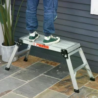 HOMCOM Folding Step Up Hop Up Fold Bench Stool Work Platform 2 Step Ladder Aluminum with Secure Locking 109Lx40Wx50Hcm 150kg(m-2)