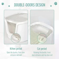 PawHut Cat Litter Box Cat House with Litter Scoop Two Door Design Cat furniture with Lifted Cover Large Space White(m-6)