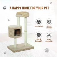PawHut 96cm Multi-Level Cat Tree Tower Jute Scratching Post Activity Center Climbing Frame Kitten House Furniture Condo Perch(m-5)