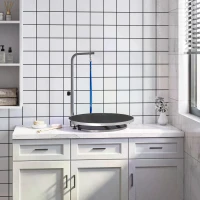 PawHut Pet Grooming Table Rotatable Dog Drying Table with Adjustable Arm Non-Slip Tabletop Locking System Aluminium Alloy Edge Stainless Steel Frame Safety Leash Φ65 Black(m-2)