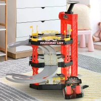 HOMCOM 55 Pcs Kids Parking Lot Play Set 3 Storey Garage Playset Cars Helicopter Elevator Slopes Traffic Accessories Fun Racetrack for 3 Year Old +(m-13)