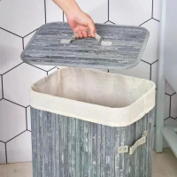 HOMCOM 70L Collapsible Bamboo Laundry Hamper Organizer Clothes Washing Basket Bin Storage Box Removable Lining(m-4)