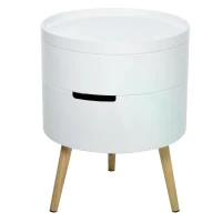 HOMCOM 3-Tier Coffee Table, Round End Table with 2 Hidden Compartments and Detachable Tray, Side Table with Storage for Living Room, White(m-11)