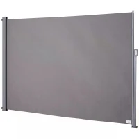 Outsunny Retractable Folding Side Awning Screen Fence Patio Garden Outdoor Privacy Divider with Steel Pole 300 L x 200 H cm Grey(m-9)