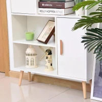 HOMCOM Sideboard Bookshelf Free Standing Bookcase Shelves Unit Display Storage Cabinet Wooden Leg w/ Two Doors White(m-5)