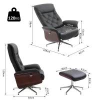 HOMCOM Executive Office Chair Recliner PU Leather w/ Footrest Black(m-3)