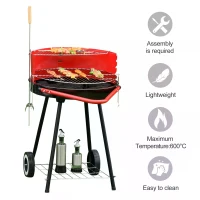 Outsunny New Outdoor BBQ Garden Charcoal Barbecue Cooking Grill Trolley with Wheel - Red(m-6)