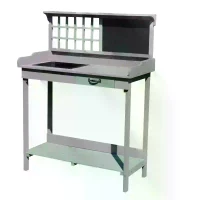 HOMCOM Garden Potting Table with Sink, Blackboard and Drawer, Wooden Planting Work Bench Workstation Outdoor Tool Storage Shelves(m-12)