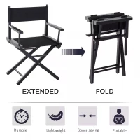 HOMCOM Beech Wooden Frame Directors Chair Foldable Oxford Fabric Seat Easy To Carry&Travel Black(m-4)