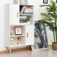 HOMCOM Sideboard Bookshelf Free Standing Bookcase Shelves Unit Display Storage Cabinet Wooden Leg w/ Two Doors White(m-10)