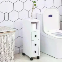 kleankin Slimline Bathroom Storage Unit w/ 2 Drawers 2 Open Compartments Wheels Handles Freestanding Compact Home Office Furniture White(m-10)