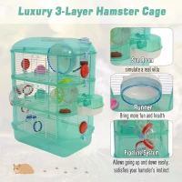 PawHut 3 Storey Hamster Cage Small Pet Animal Cage w/ Exercise Wheel Food Water Bowl Multi Activity Exercise Centre Green(m-4)