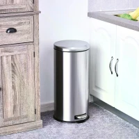 HOMCOM 30L T430 Step-on Trash Can Stainless Steel Round Garbage Bin Silent Gentle Open and Close Dustbin with Pedal(m-6)