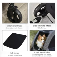 PawHut Dog Stroller 4 Wheels Pet Trolley Carrier Mesh Windows for Medium Large Dogs Traveling Grey(m-7)